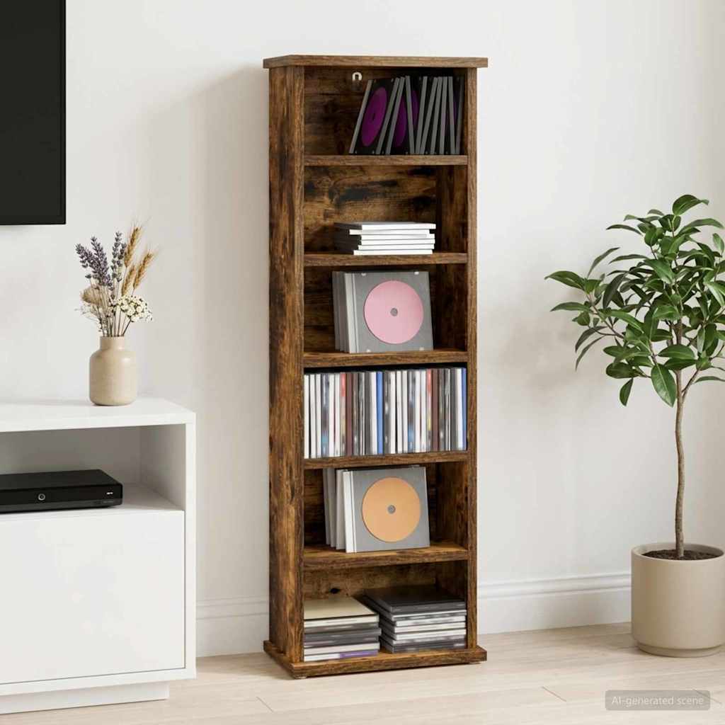 CD Cabinet Smoked Oak 32 x 17 x 92 cm Engineered Wood