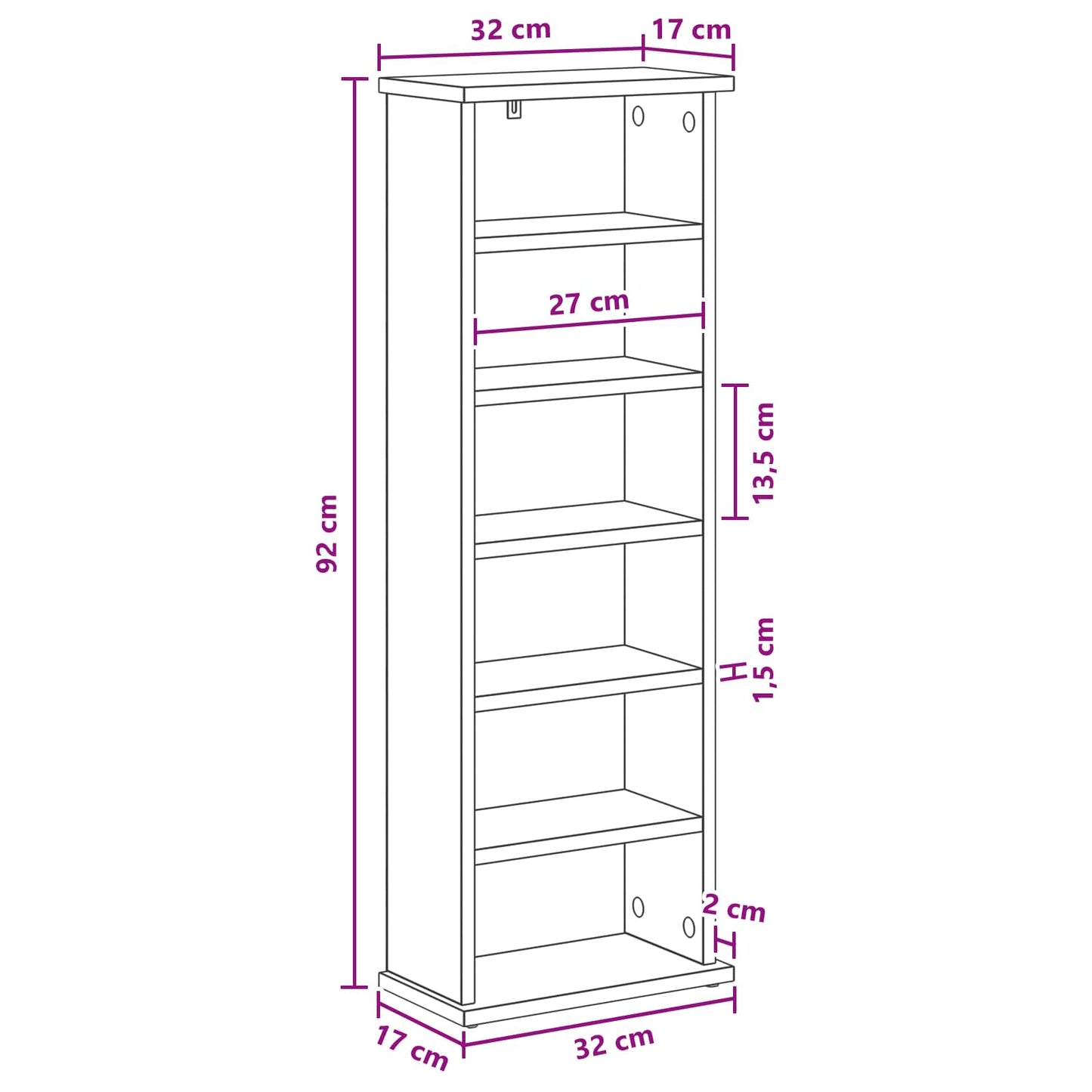 CD Cabinet Smoked Oak 32 x 17 x 92 cm Engineered Wood