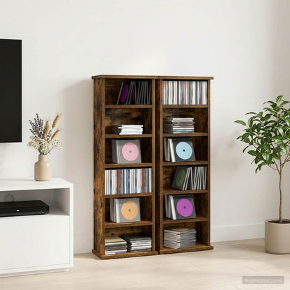 CD Cabinet 2 pcs Smoked Oak 32 x 17 x 92 cm Engineered Wood
