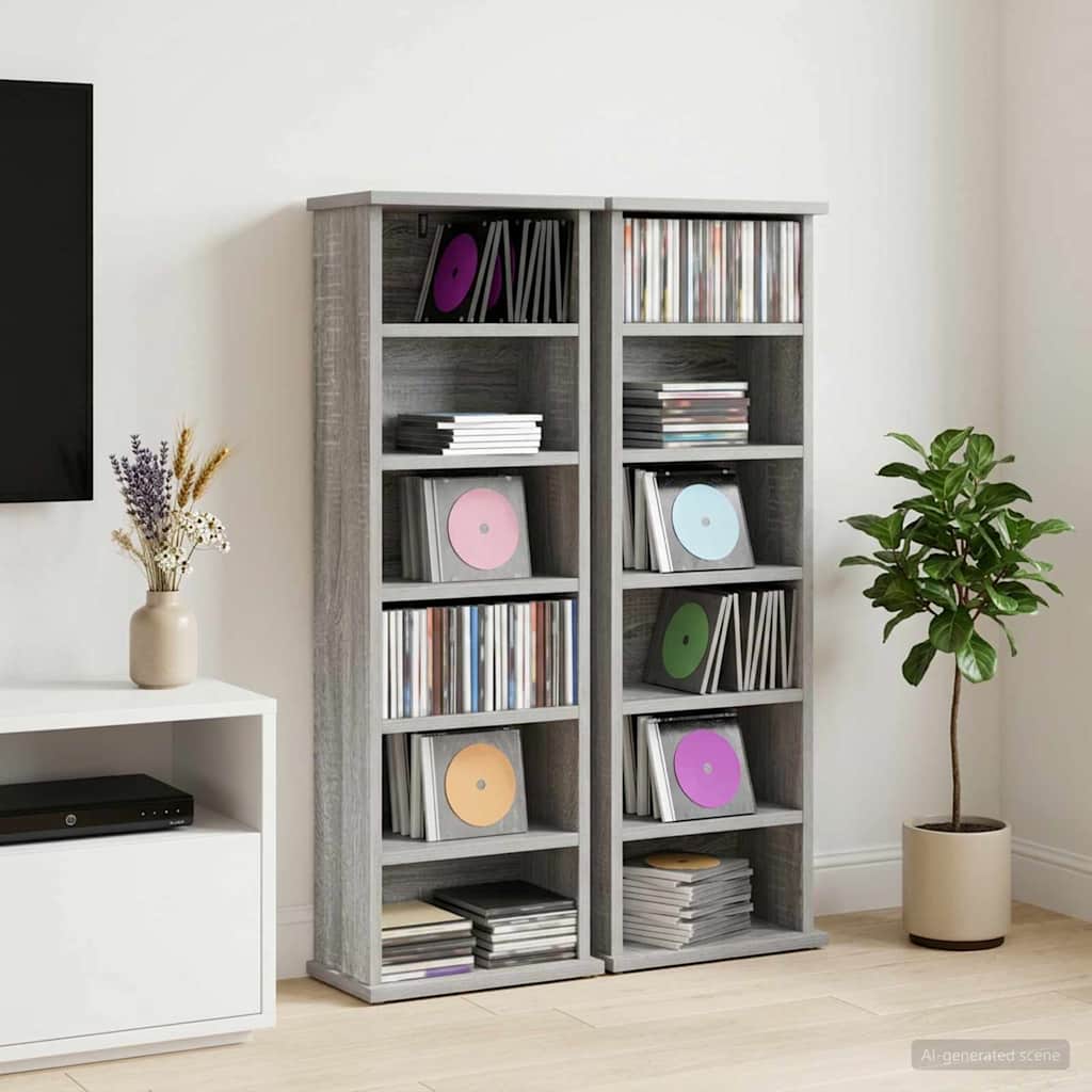 CD Cabinet 2 pcs Grey Sonoma 32 x 17 x 92 cm Engineered Wood