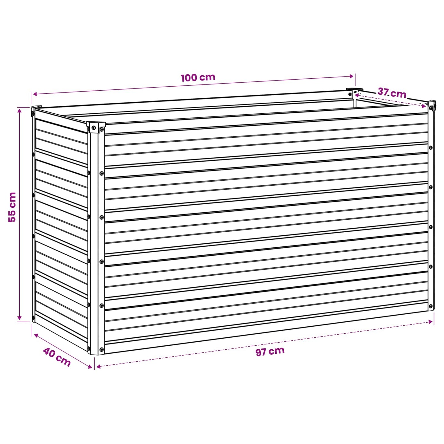 Raised Garden Bed Black 100 x 40 x 55 cm cold-rolled steel