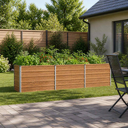 Raised Garden Bed Wood Brown 240 x 40 x 55 cm cold-rolled steel