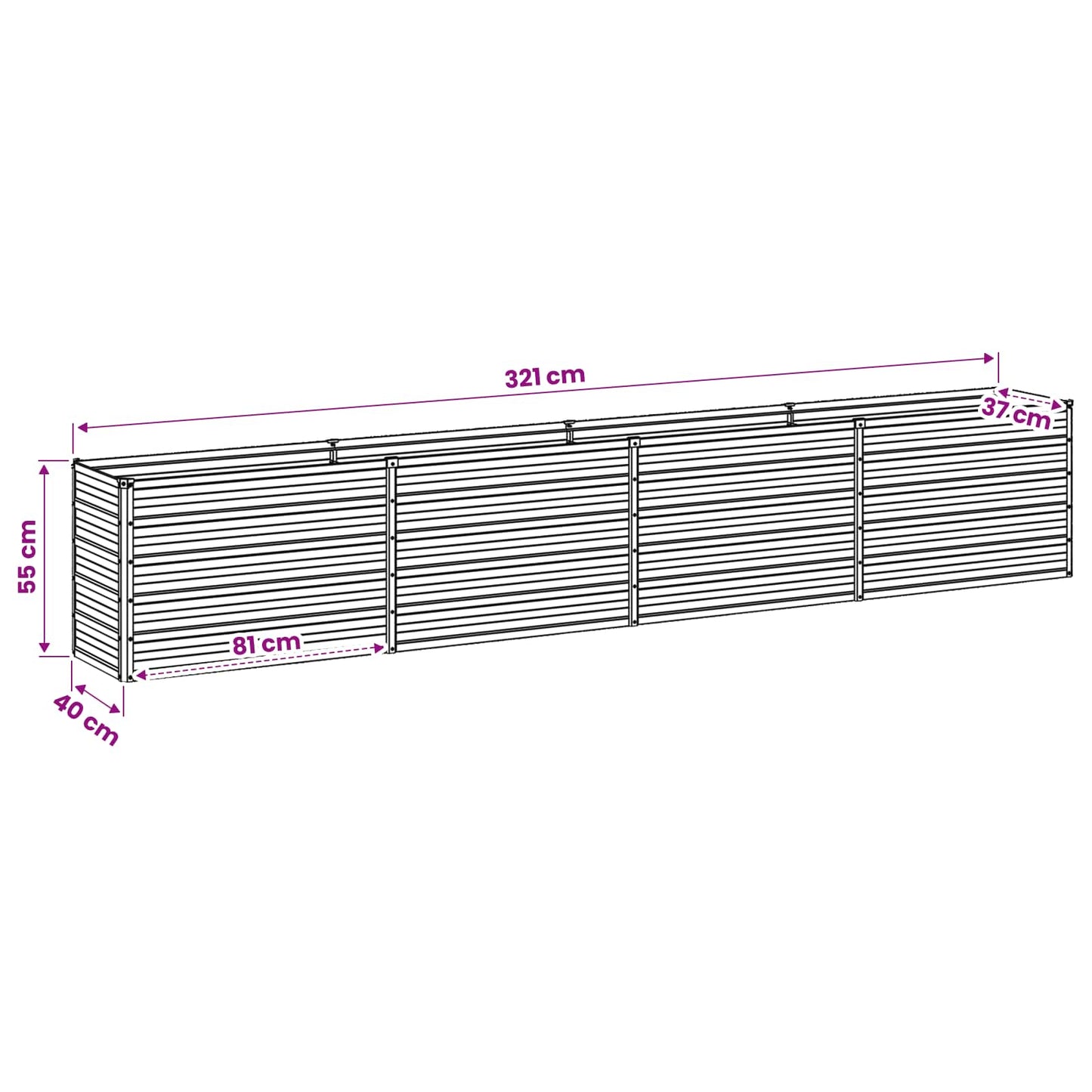 Raised Garden Bed Wood Brown 320 x 40 x 55 cm cold-rolled steel