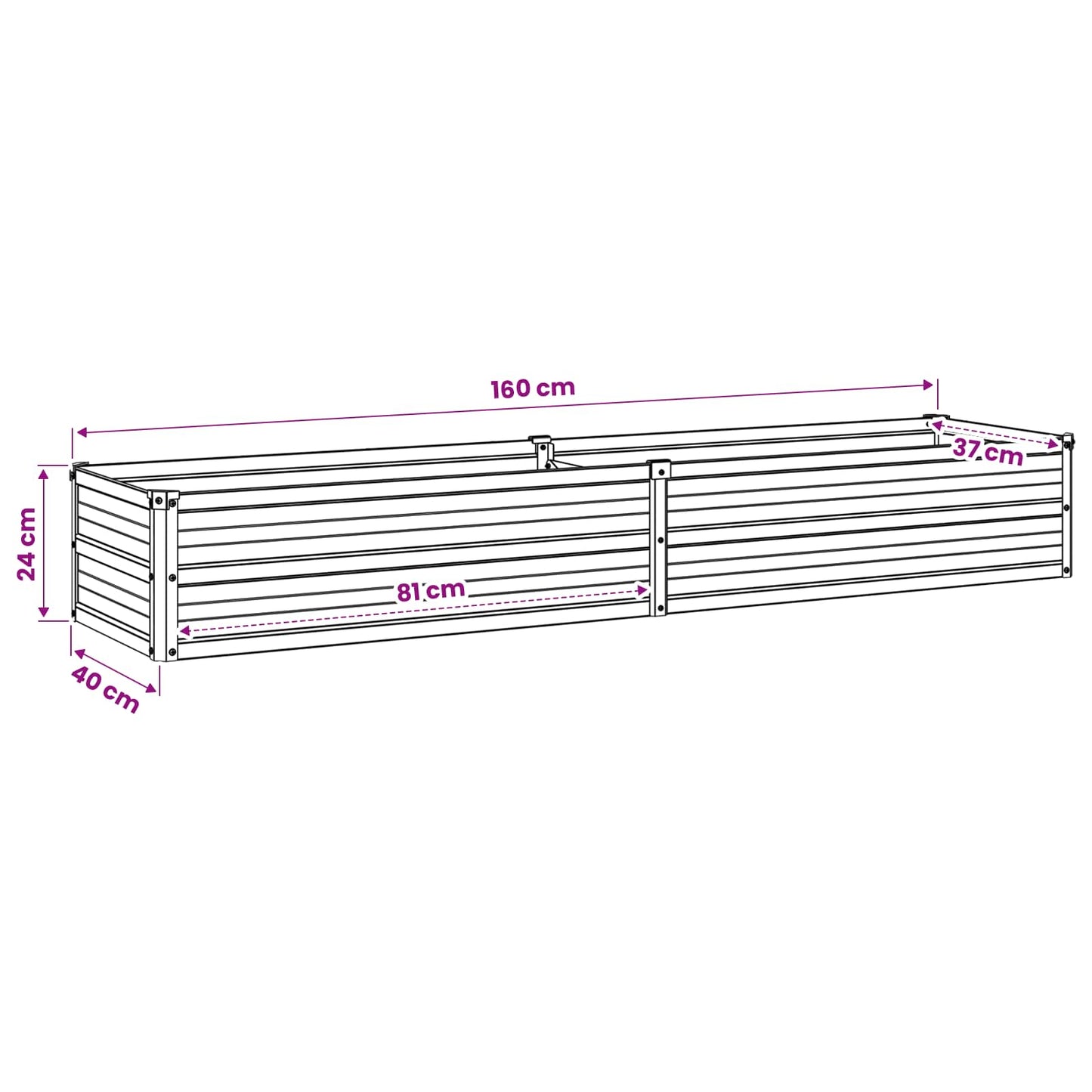 Raised Garden Bed Rusty 160 x 40 x 24 cm corton