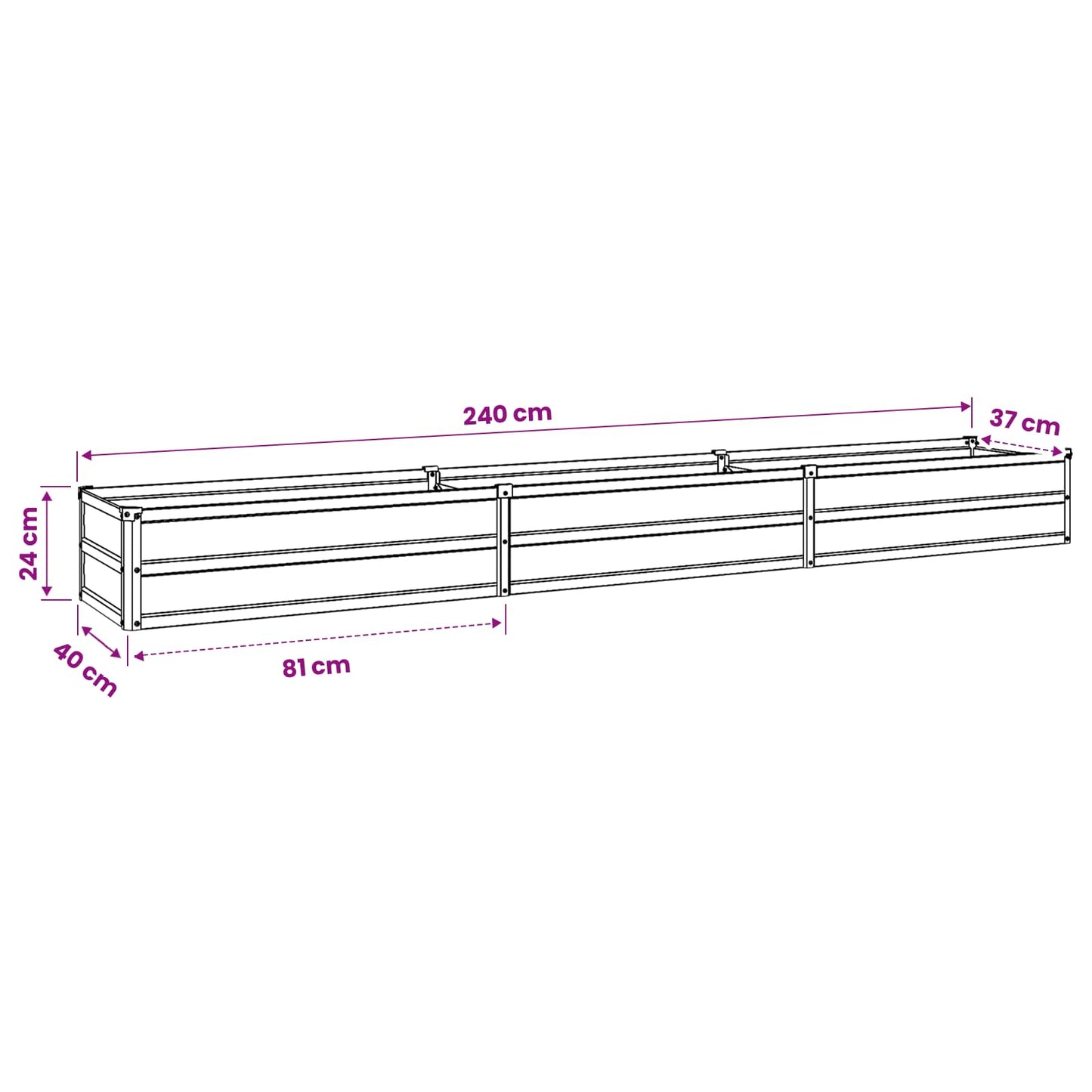 Raised Garden Bed Silver 240 x 40 x 24 cm galvanized