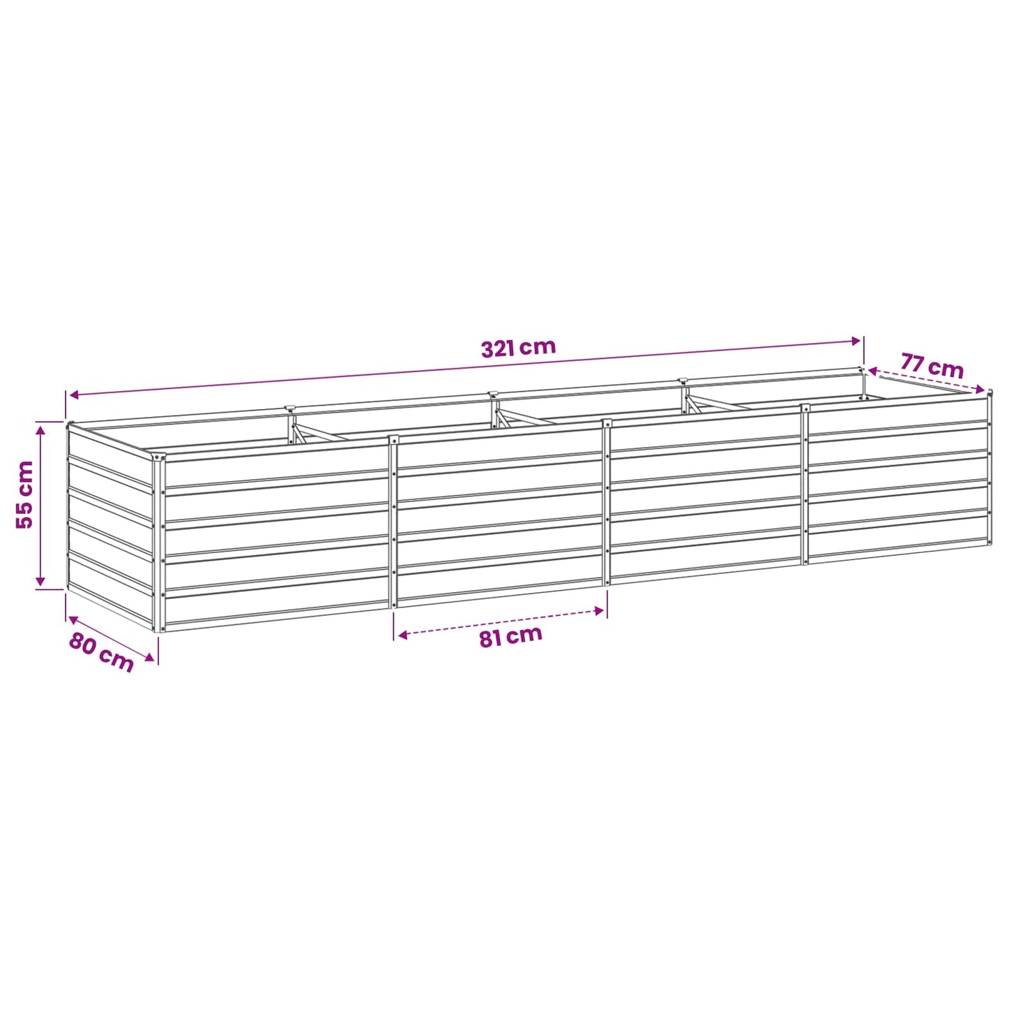 Raised Garden Bed Natural 320 x 80 x 55 cm cold-rolled steel