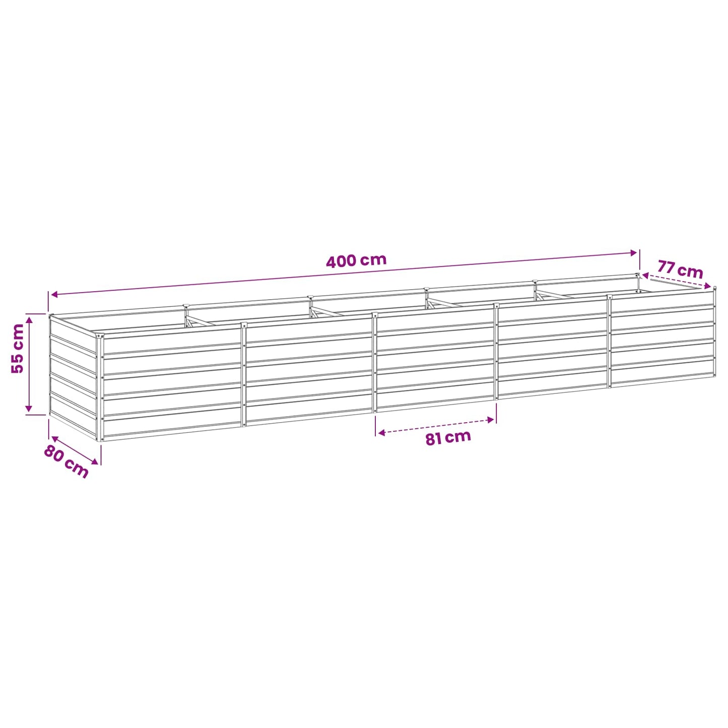Raised Garden Bed Silver 400 x 80 x 55 cm galvanized