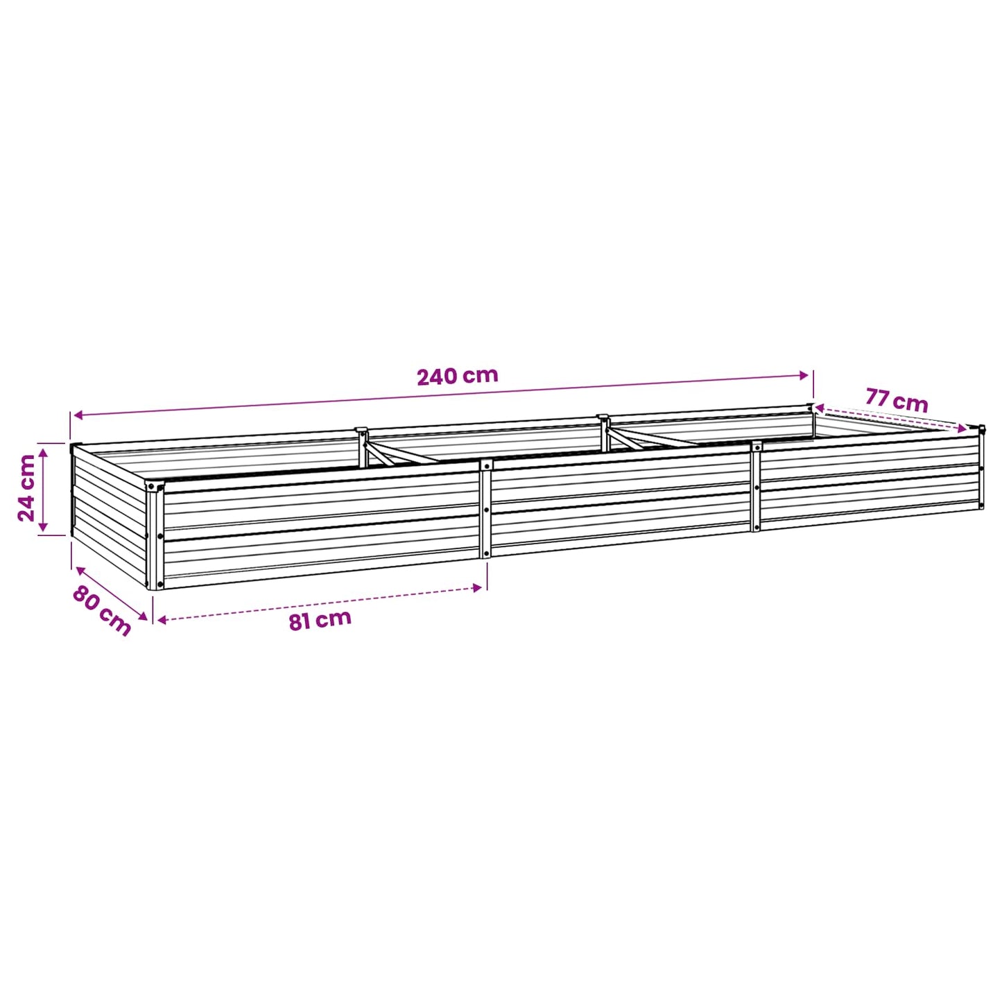 Raised Garden Bed Black 240 x 80 x 24 cm cold-rolled steel