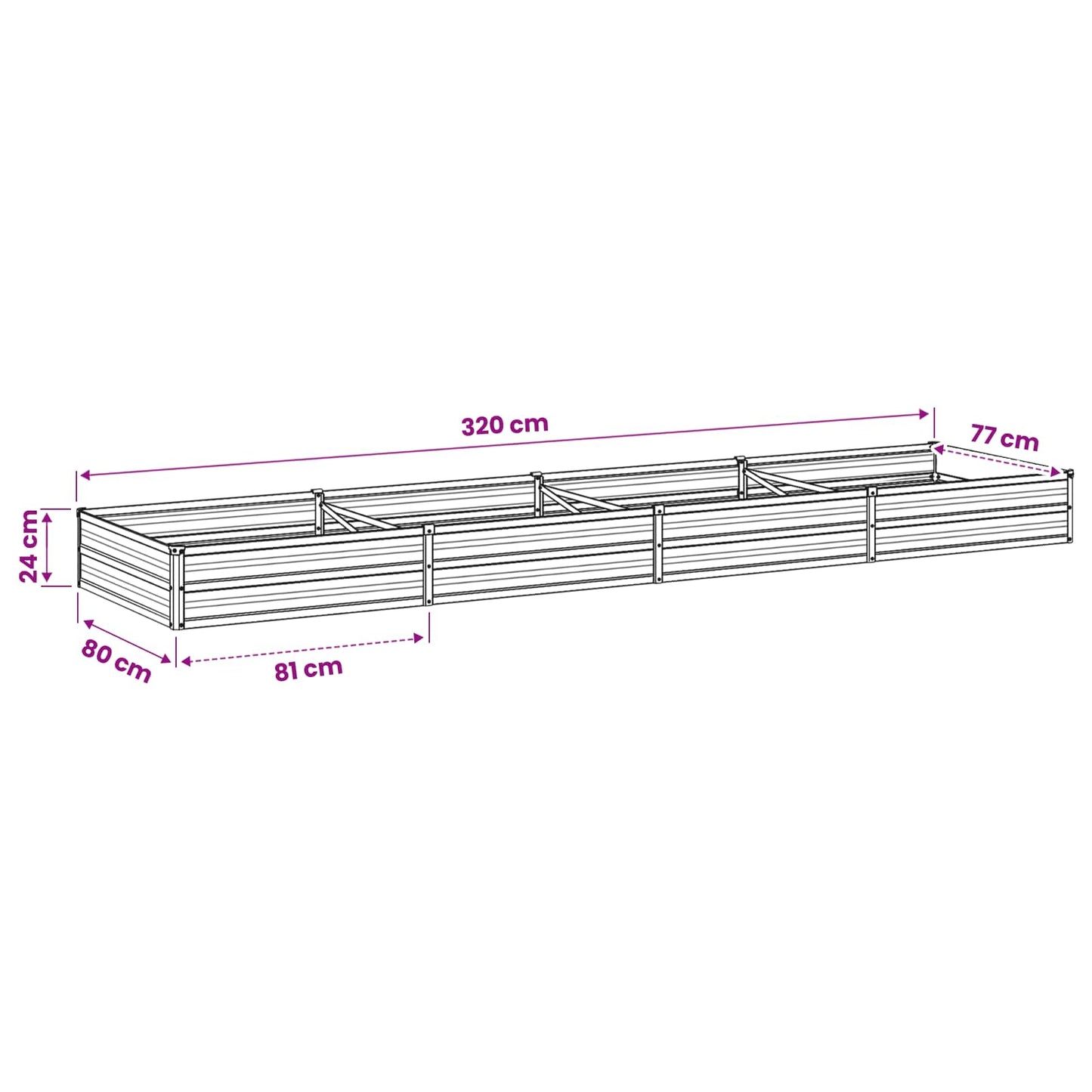 Raised Garden Bed Silver 320 x 80 x 24 cm galvanized