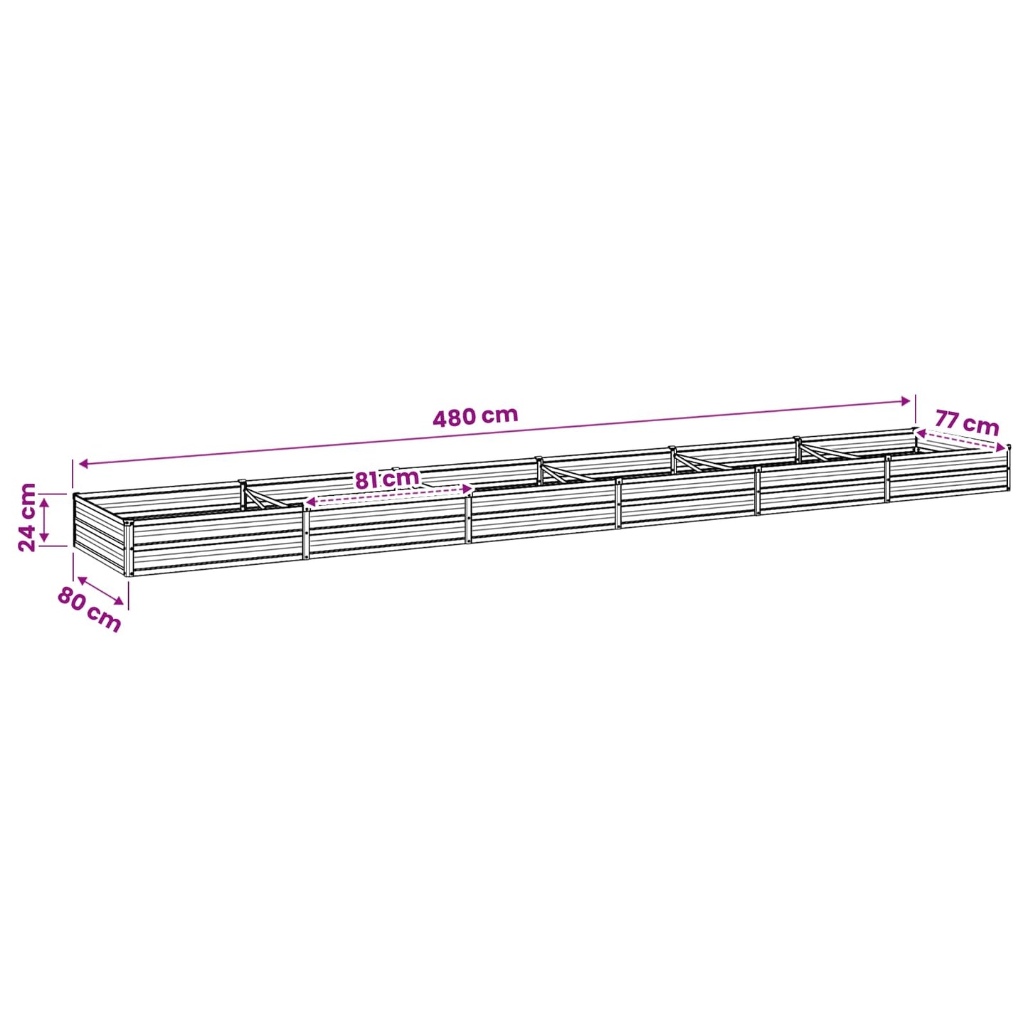 Raised Garden Bed Grey 480 x 80 x 24 cm cold-rolled steel