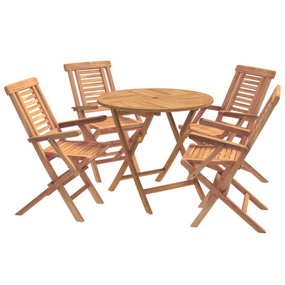 5 Piece Folding Garden Bistro Set Natural Solid Teak Wood