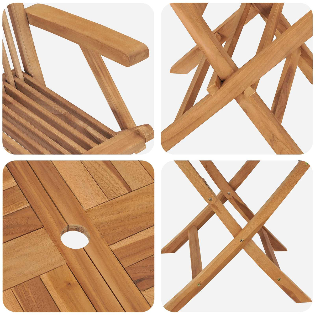 3 Piece Folding Garden Bistro Set Natural Solid Teak Wood