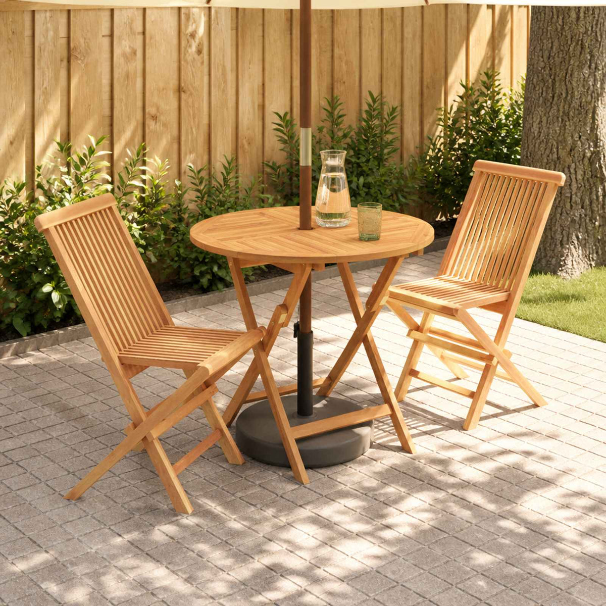 3 Piece Folding Garden Bistro Set Natural Solid Teak Wood