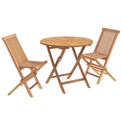3 Piece Folding Garden Bistro Set Natural Solid Teak Wood