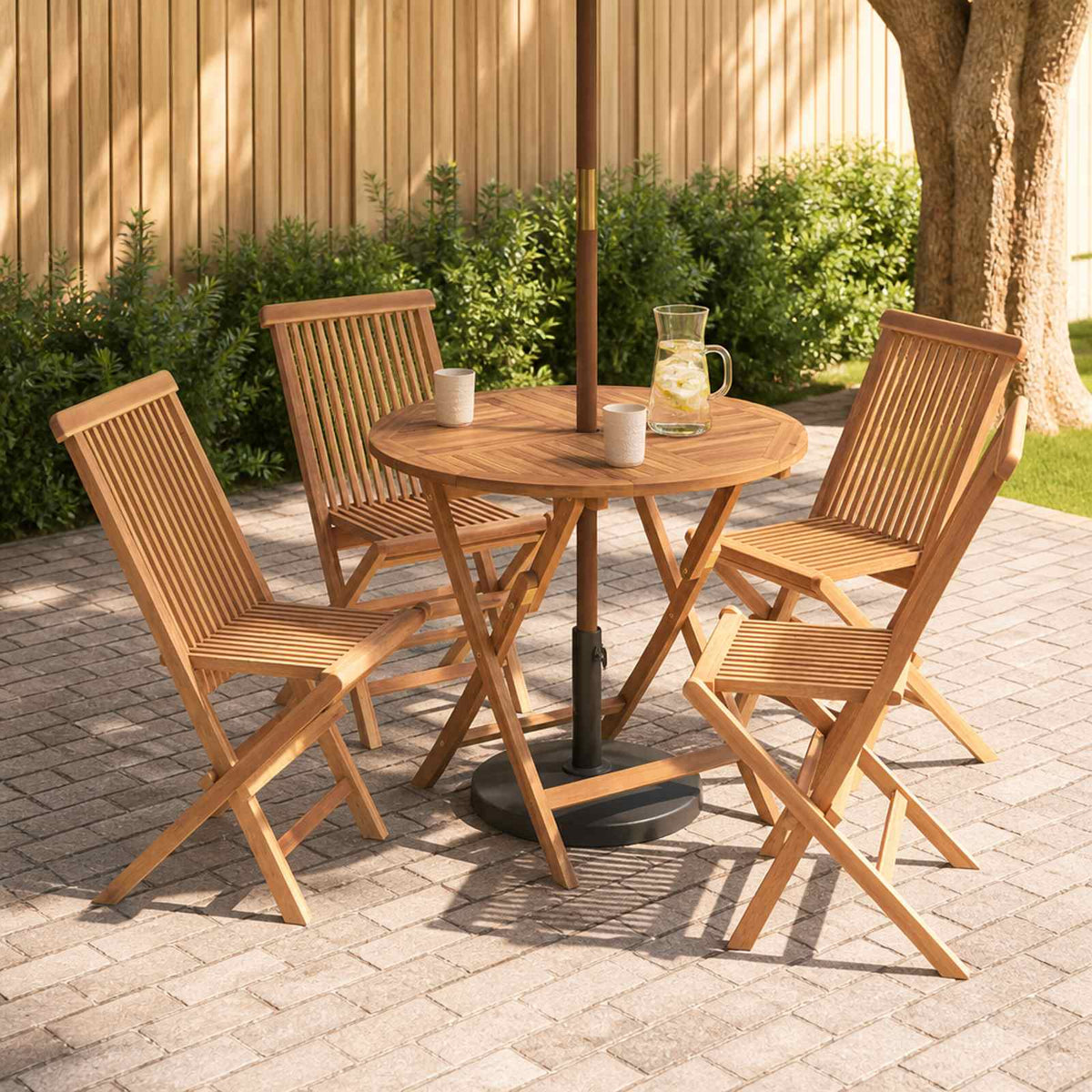 5 Piece Folding Garden Bistro Set Natural Solid Teak Wood