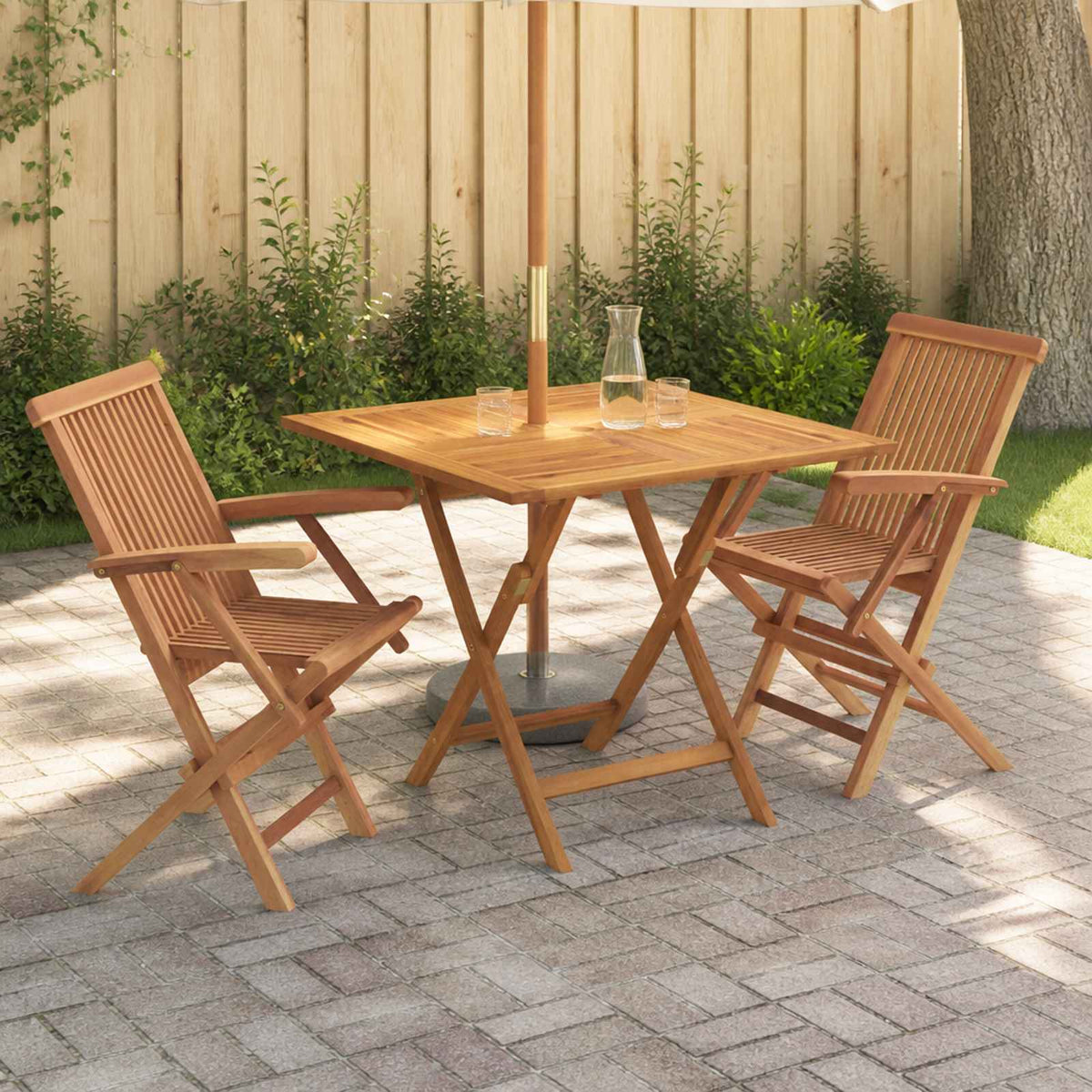 3 Piece Folding Garden Bistro Set 3 pcs Natural Solid Teak Wood