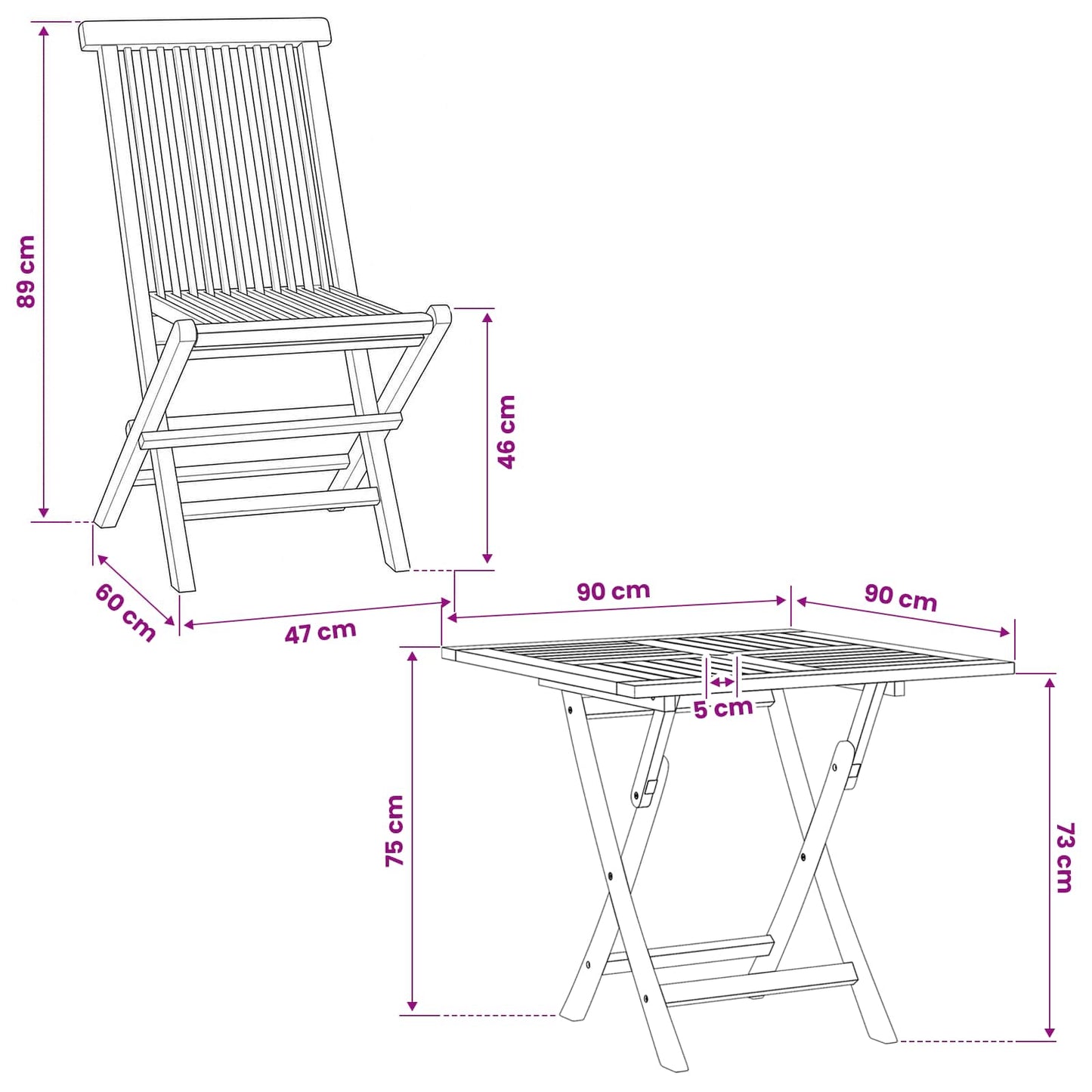 3 Piece Folding Garden Bistro Set Natural Solid Teak Wood