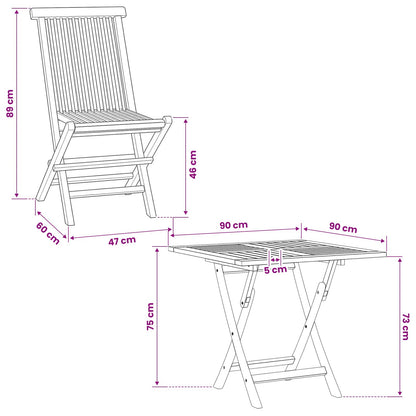 3 Piece Folding Garden Bistro Set Natural Solid Teak Wood
