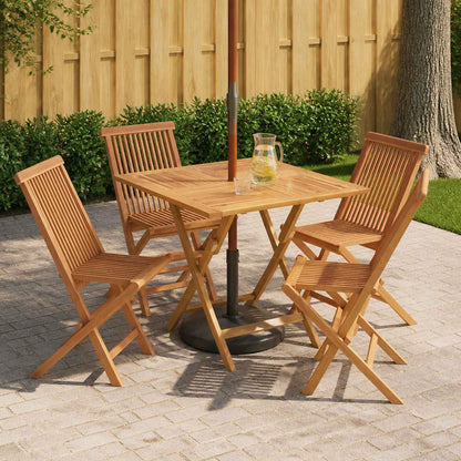 5 Piece Folding Garden Bistro Set Natural Solid Teak Wood