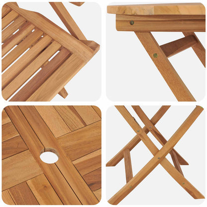 5 Piece Folding Garden Bistro Set Natural Solid Teak Wood