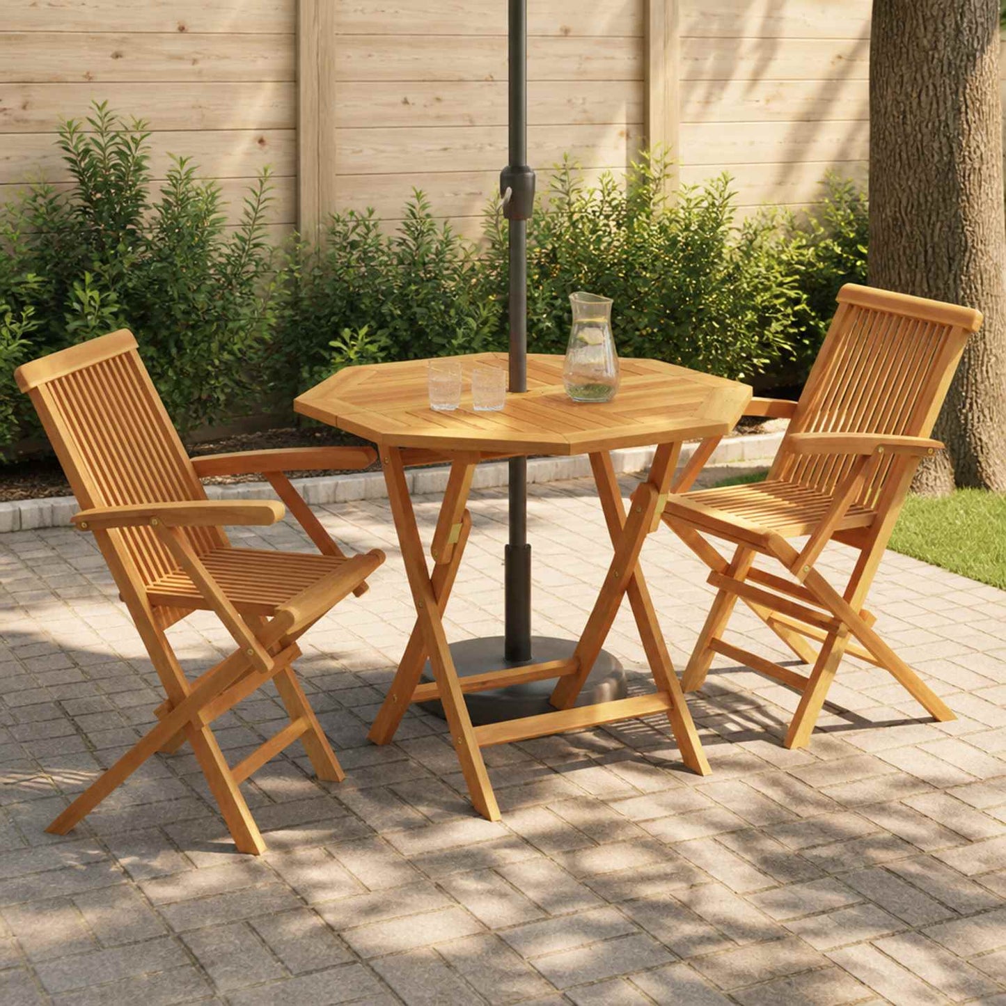 3 Piece Folding Garden Bistro Set 3 pcs Natural Solid Teak Wood
