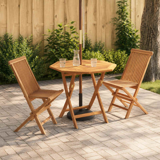 3 Piece Folding Garden Bistro Set Natural Solid Teak Wood