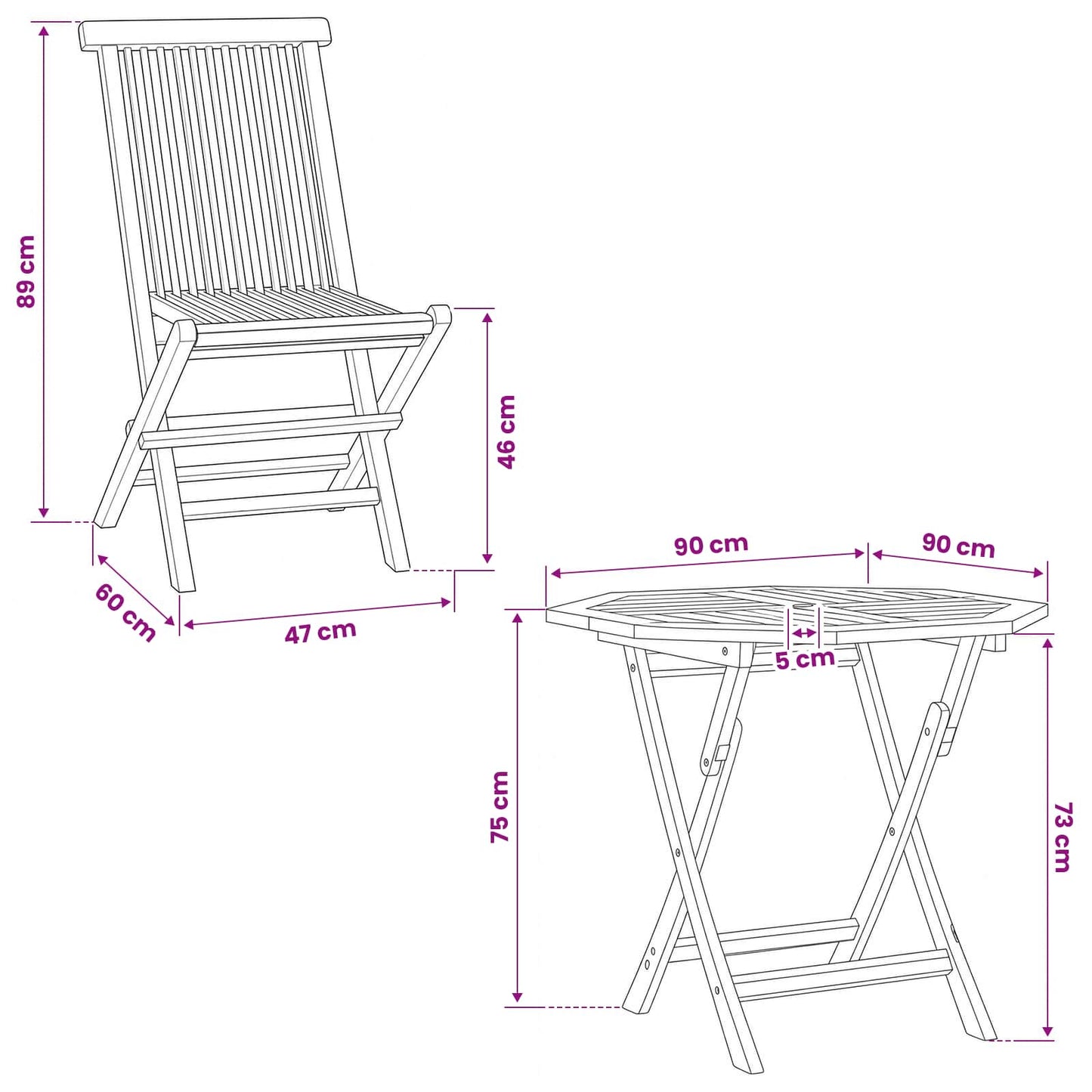 3 Piece Folding Garden Bistro Set Natural Solid Teak Wood