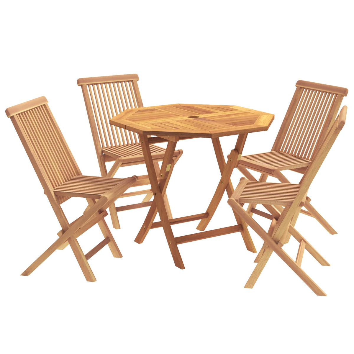 5 Piece Folding Garden Bistro Set Natural Solid Teak Wood