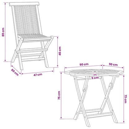 5 Piece Folding Garden Bistro Set Natural Solid Teak Wood