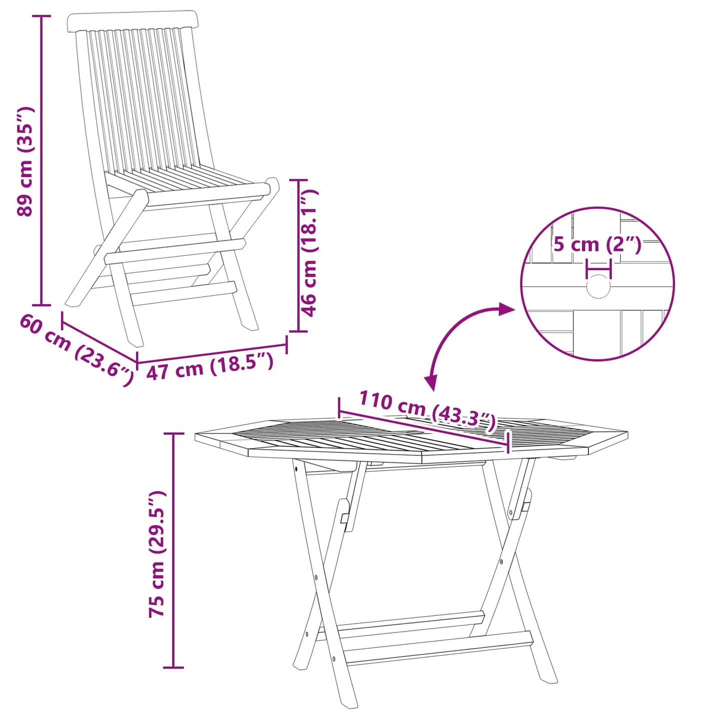Garden Bistro Set Folding 3 pcs Brown Soild Teak Wood
