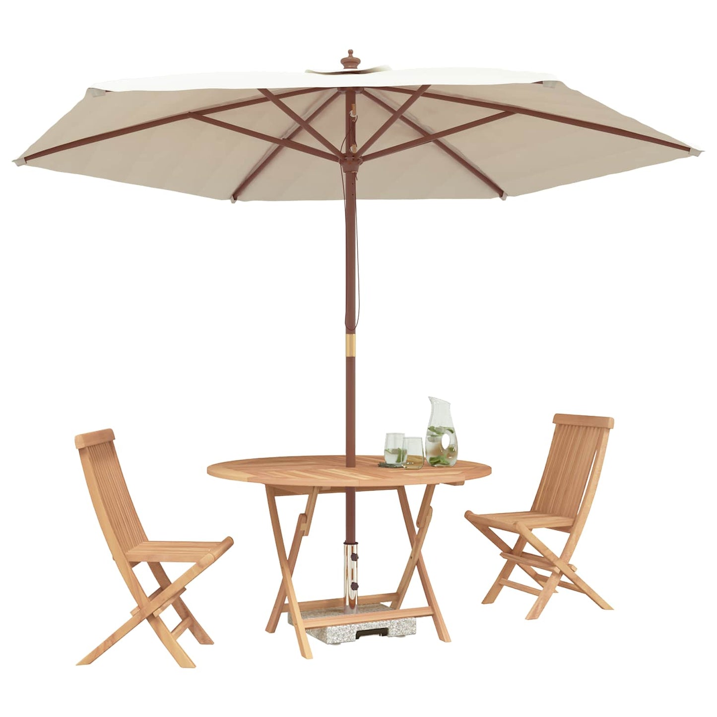 Garden Bistro Set Folding 3 pcs Natural Solid Teak Wood