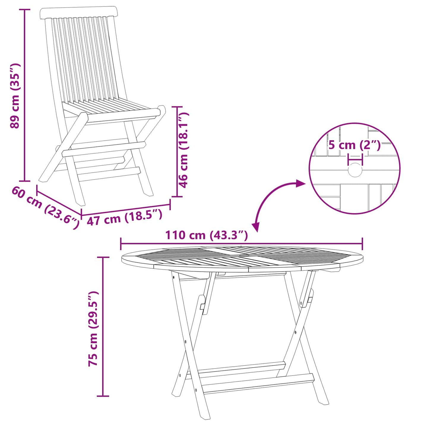 Garden Bistro Set Folding 3 pcs Natural Solid Teak Wood