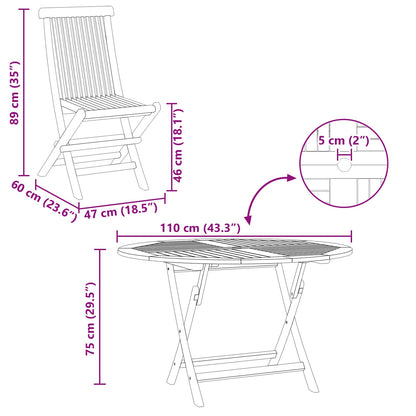 Garden Bistro Set Folding 3 pcs Natural Solid Teak Wood