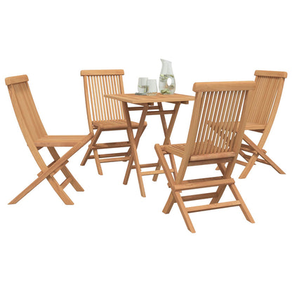 Folding Garden Dining Set 5 pcs Natural Solid Teak Wood