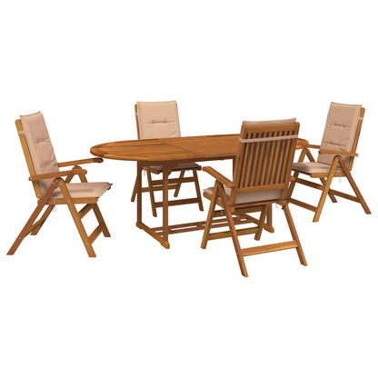 5-Piece Garden Dining Set Natural Solid Acacia Wood