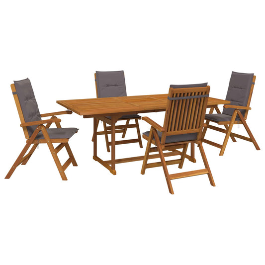 5-Piece Garden Dining Set Natural Solid Acacia Wood