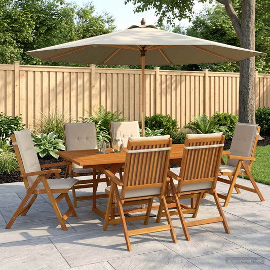 7-Piece Garden Dining Set Natural Solid Acacia Wood