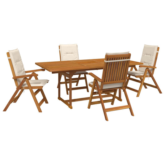 5-Piece Garden Dining Set Natural Solid Acacia Wood