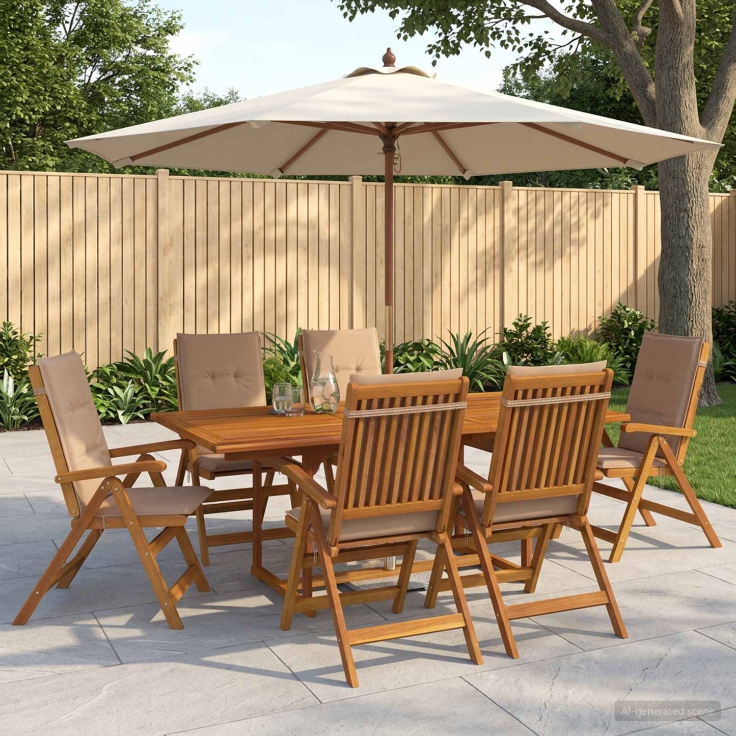 7-Piece Garden Dining Set Natural Solid Acacia Wood