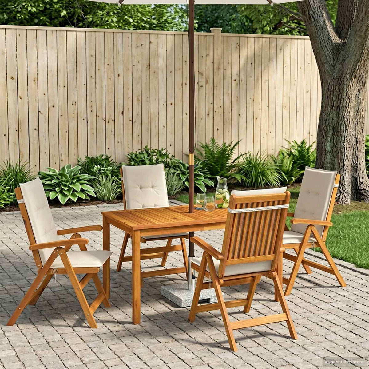 5-Piece Garden Dining Set Natural Solid Acacia Wood