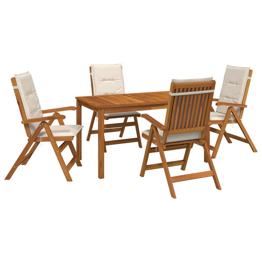 5-Piece Garden Dining Set Natural Solid Acacia Wood