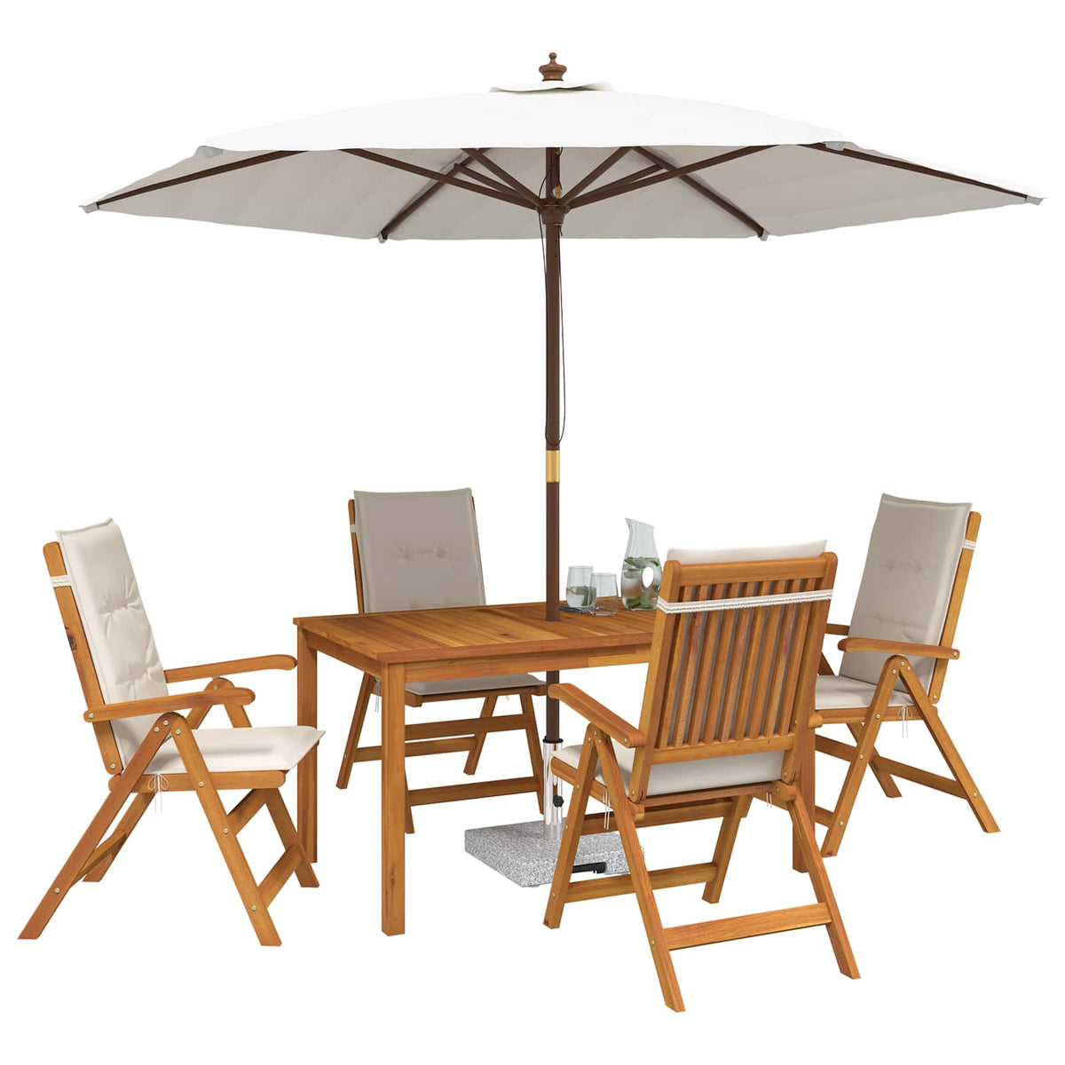 5-Piece Garden Dining Set Natural Solid Acacia Wood