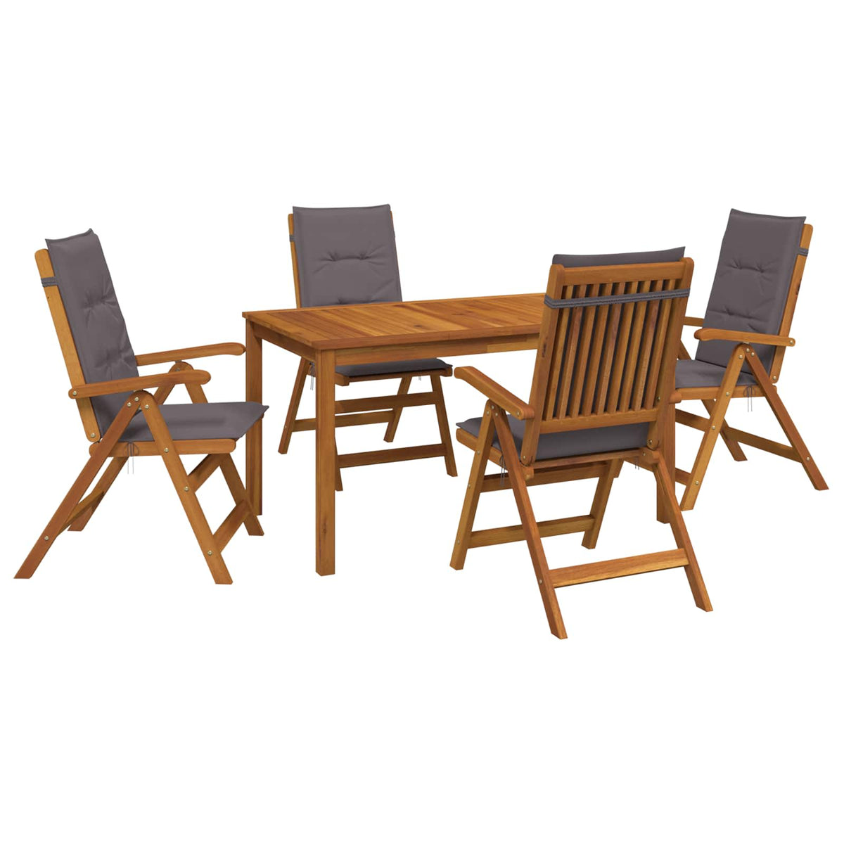 5-Piece Garden Dining Set Natural Solid Acacia Wood