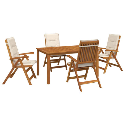 5-Piece Garden Dining Set Natural Solid Acacia Wood