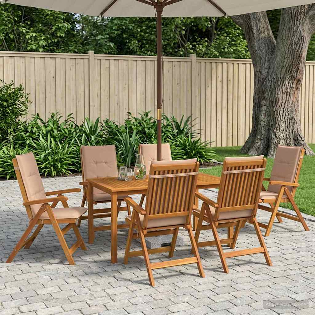 7-Piece Garden Dining Set Natural Solid Acacia Wood