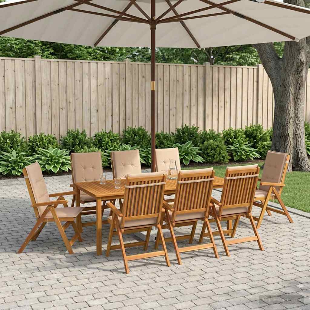 9-Piece Garden Dining Set Natural Solid Acacia Wood