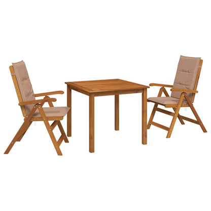 3-Piece Garden Dining Set Natural Solid Acacia Wood