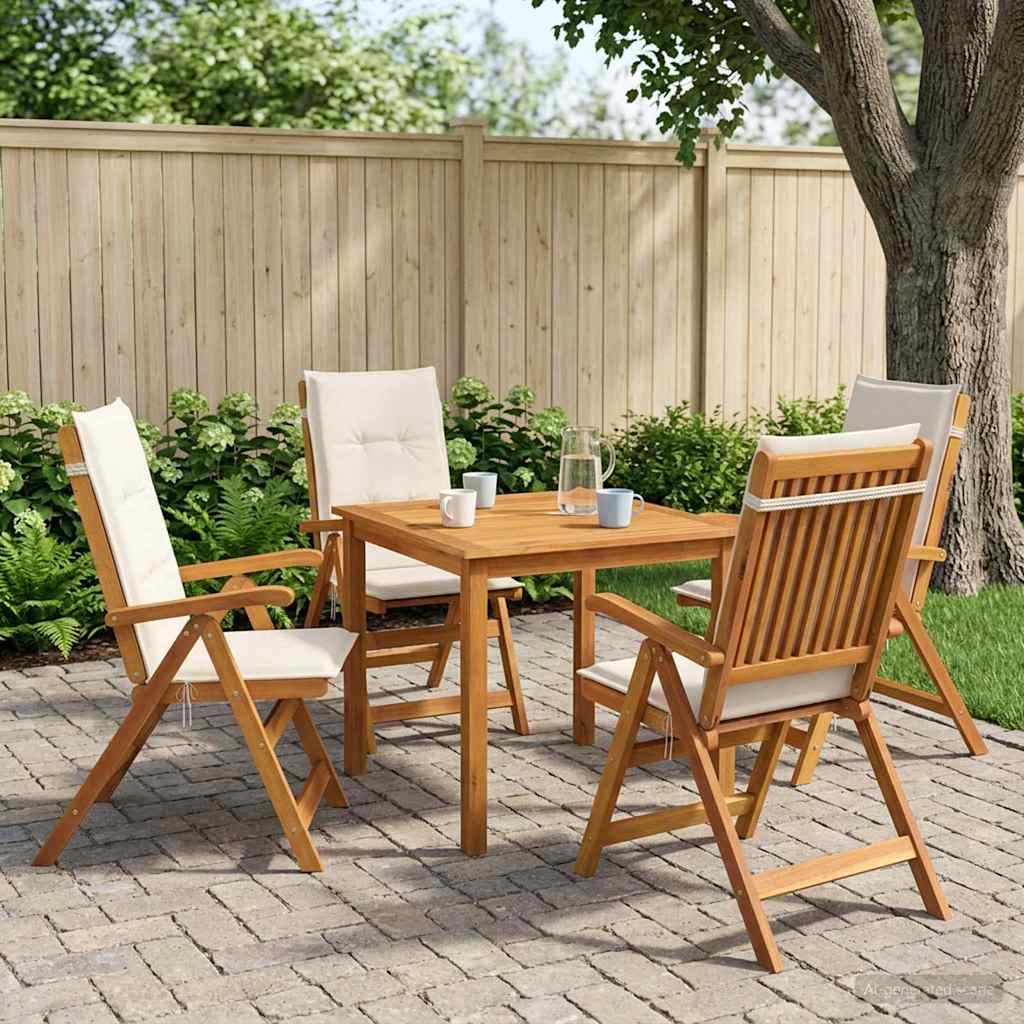 5-Piece Garden Dining Set Natural Solid Acacia Wood