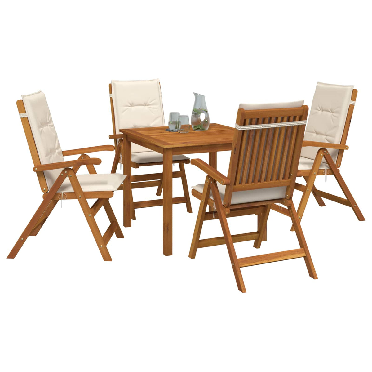 5-Piece Garden Dining Set Natural Solid Acacia Wood
