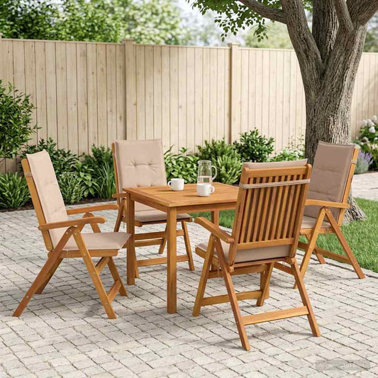 5-Piece Garden Dining Set Natural Solid Acacia Wood